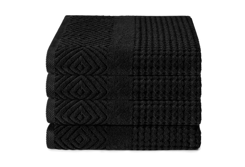 TexereSilk Texere 100% Organic Cotton Diamond Jacquard 700 GSM Luxury Bath Towel Sets - Ultra Soft and Absorbent Hotel and Spa Quality (Diamond, Black, 4 Bath Towels) - Image 1